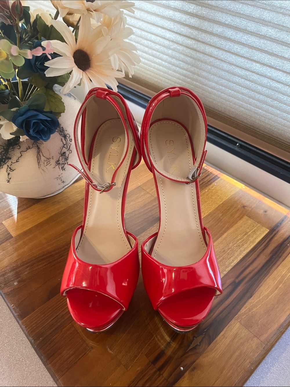 Sexy Red Patent Peep-Toe Ankle Strap Heels -